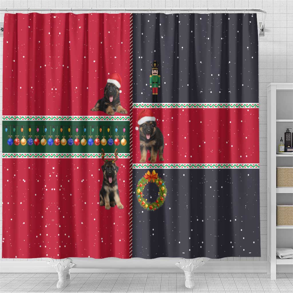 German Shepherd Puppy Christmas Shower Curtain with Ornaments Wreath and Nutcracker Design - Wonder Print Shop