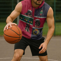 German Shepherd Puppy Christmas Sleeveless Hoodie with Ornaments Wreath and Nutcracker Design - Wonder Print Shop