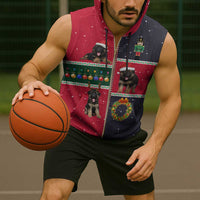 German Shepherd Puppy Christmas Sleeveless Zip Hoodie with Ornaments Wreath and Nutcracker Design - Wonder Print Shop