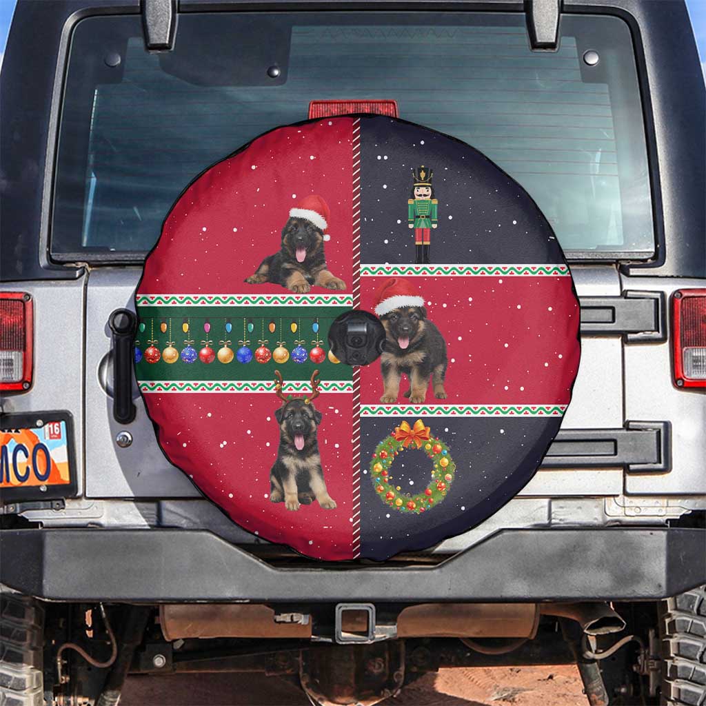 German Shepherd Puppy Christmas Spare Tire Cover with Ornaments Wreath and Nutcracker Design - Wonder Print Shop