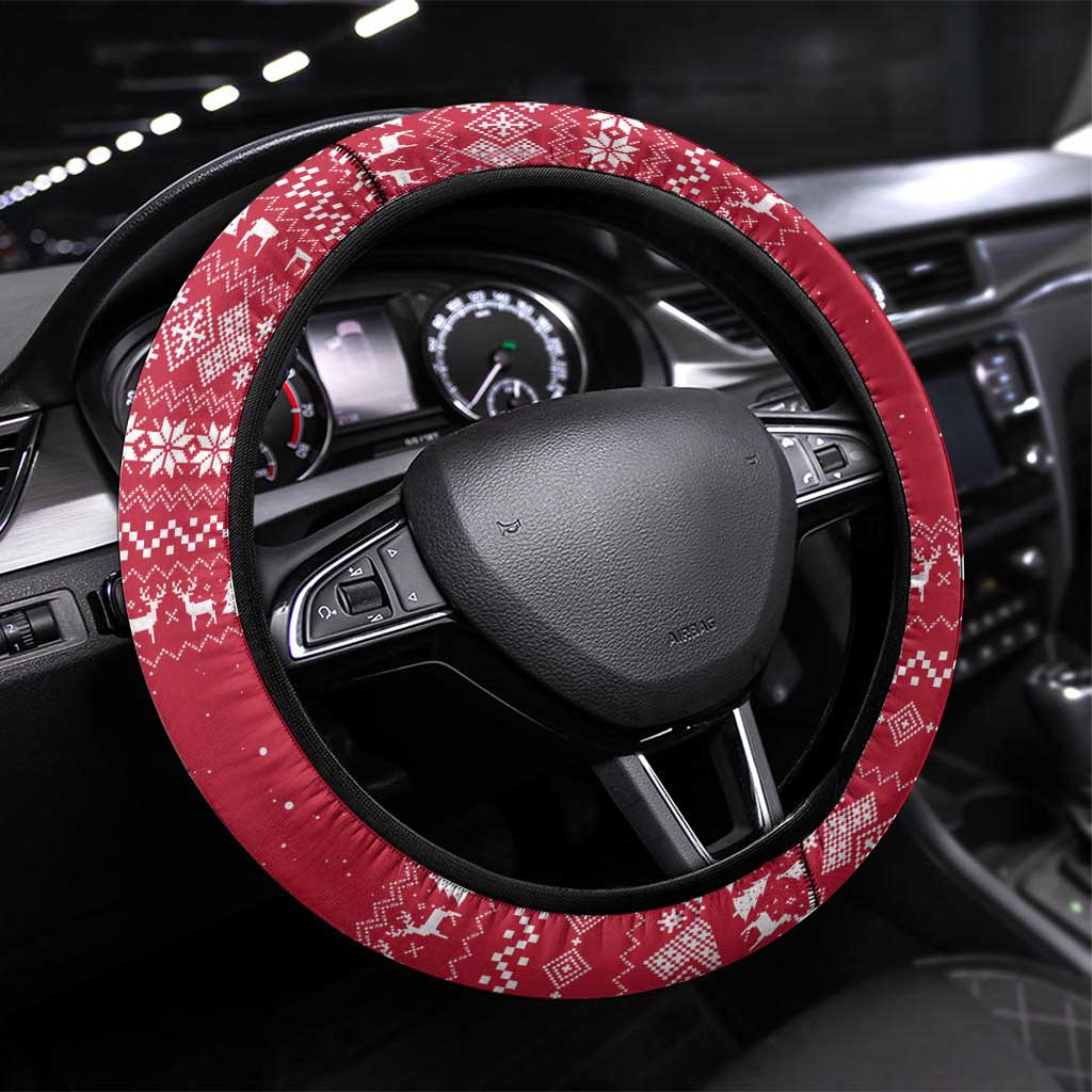 German Shepherd Puppy Christmas Steering Wheel Cover with Ornaments Wreath and Nutcracker Design - Wonder Print Shop