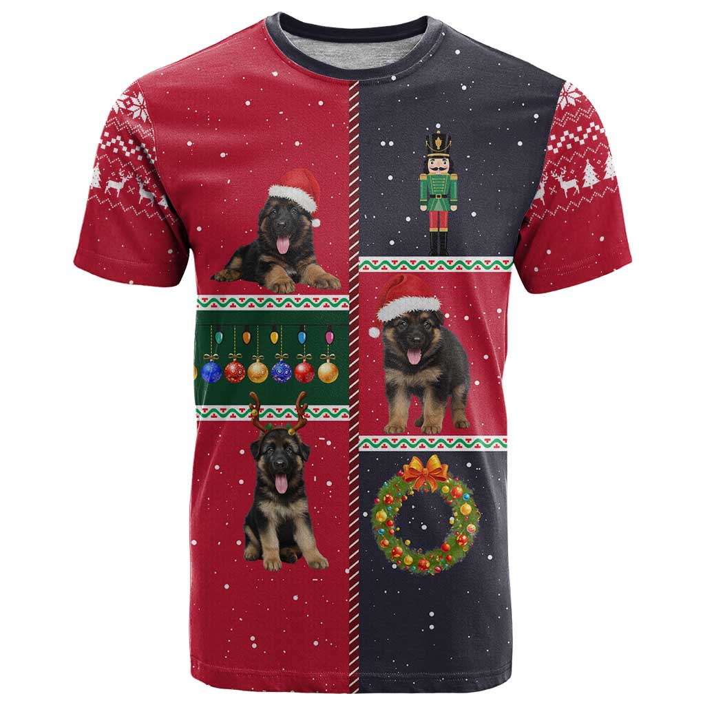 German Shepherd Puppy Christmas T Shirt with Ornaments Wreath and Nutcracker Design - Wonder Print Shop