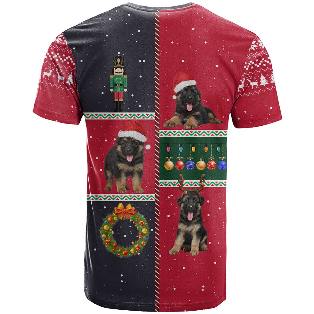 German Shepherd Puppy Christmas T Shirt with Ornaments Wreath and Nutcracker Design - Wonder Print Shop