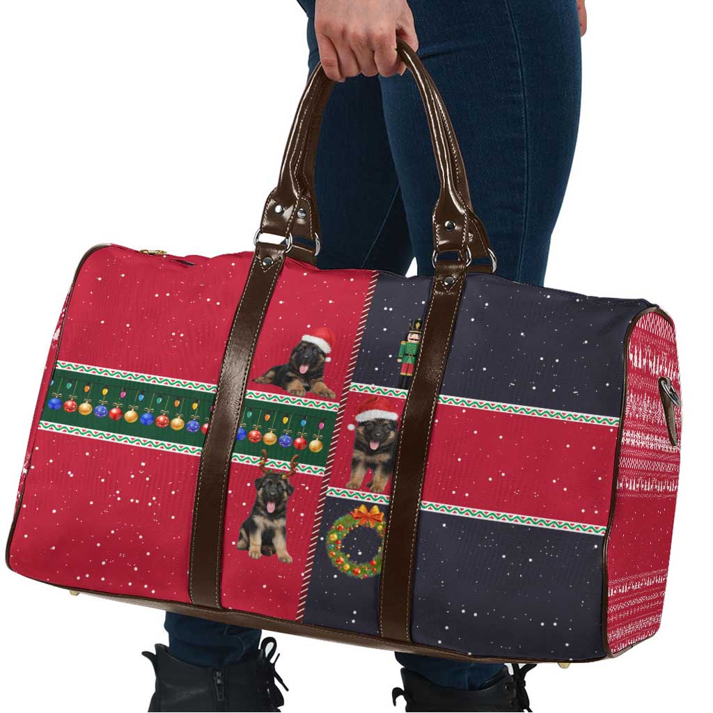 German Shepherd Puppy Christmas Travel Bag with Ornaments Wreath and Nutcracker Design - Wonder Print Shop