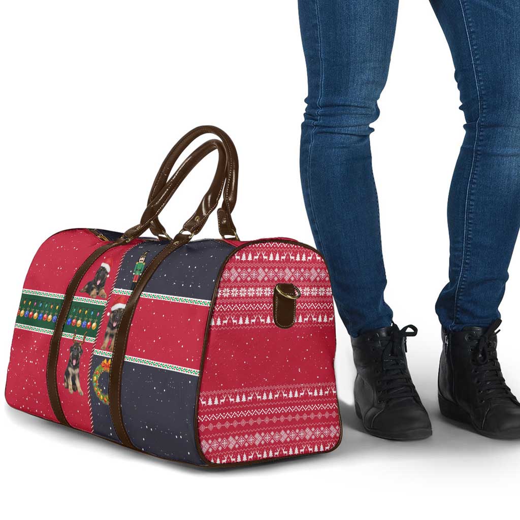 German Shepherd Puppy Christmas Travel Bag with Ornaments Wreath and Nutcracker Design - Wonder Print Shop