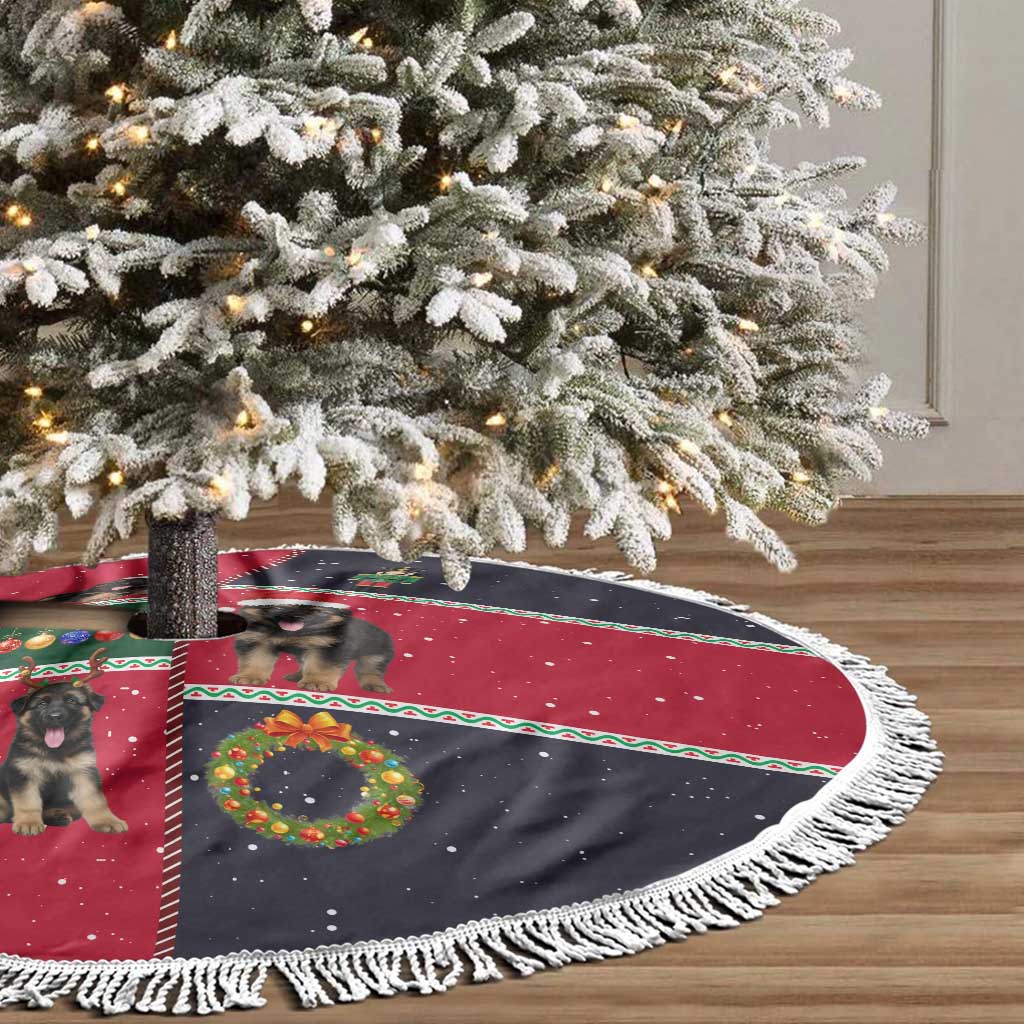 German Shepherd Puppy Christmas Tree Skirt with Ornaments Wreath and Nutcracker Design - Wonder Print Shop