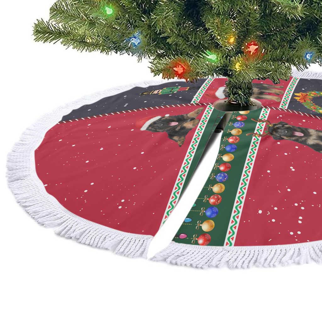 German Shepherd Puppy Christmas Tree Skirt with Ornaments Wreath and Nutcracker Design - Wonder Print Shop