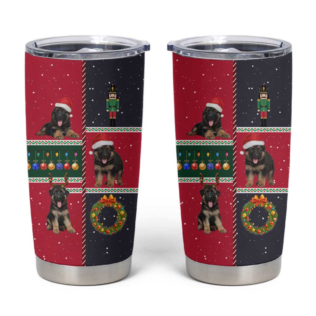 German Shepherd Puppy Christmas Tumbler Cup with Ornaments Wreath and Nutcracker Design - Wonder Print Shop