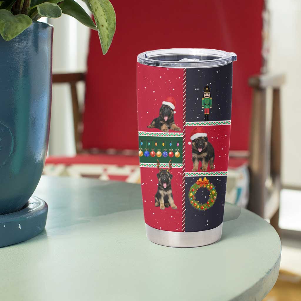 German Shepherd Puppy Christmas Tumbler Cup with Ornaments Wreath and Nutcracker Design - Wonder Print Shop