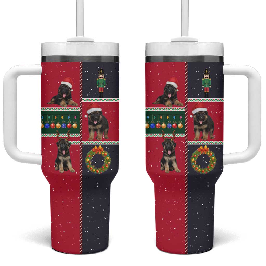 German Shepherd Puppy Christmas Tumbler With Handle with Ornaments Wreath and Nutcracker Design - Wonder Print Shop