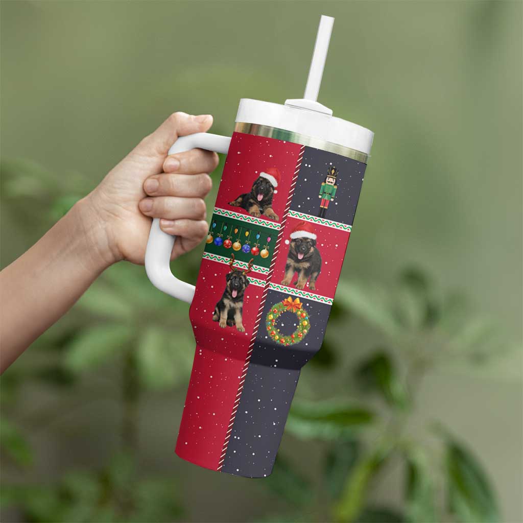 German Shepherd Puppy Christmas Tumbler With Handle with Ornaments Wreath and Nutcracker Design - Wonder Print Shop