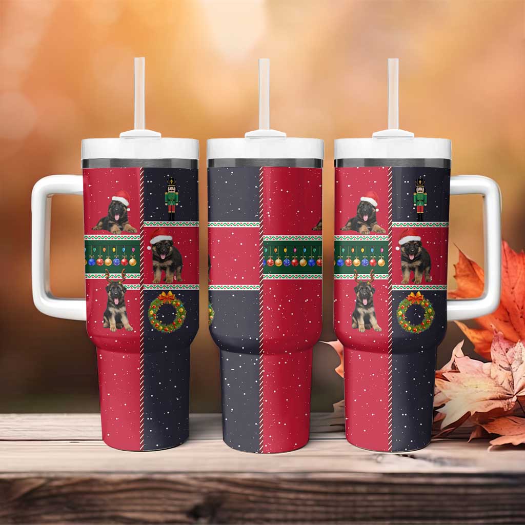 German Shepherd Puppy Christmas Tumbler With Handle with Ornaments Wreath and Nutcracker Design - Wonder Print Shop