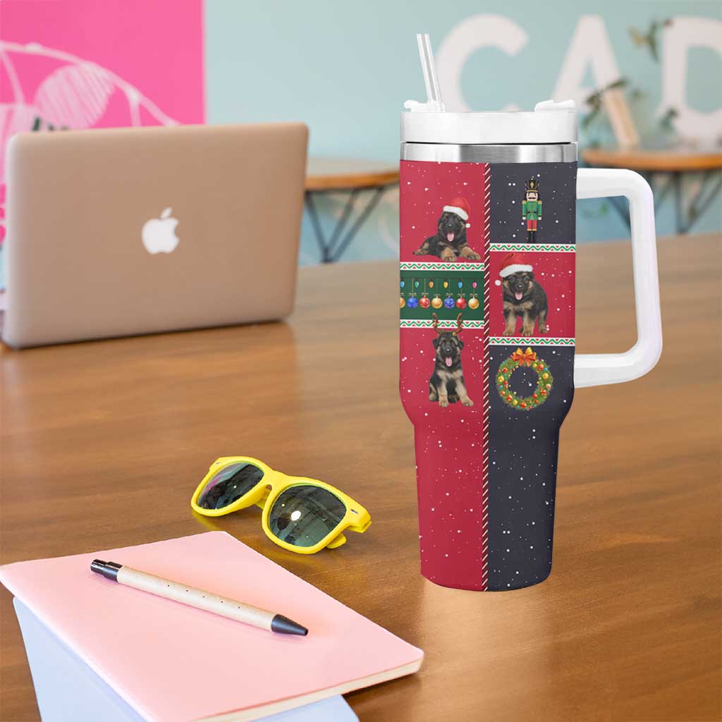 German Shepherd Puppy Christmas Tumbler With Handle with Ornaments Wreath and Nutcracker Design - Wonder Print Shop