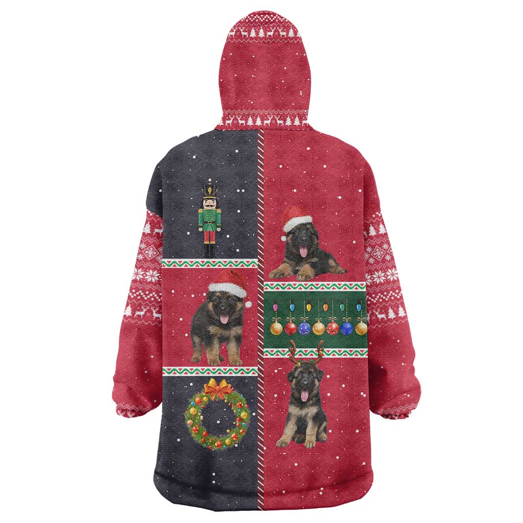 German Shepherd Puppy Christmas Wearable Blanket Hoodie with Ornaments Wreath and Nutcracker Design - Wonder Print Shop