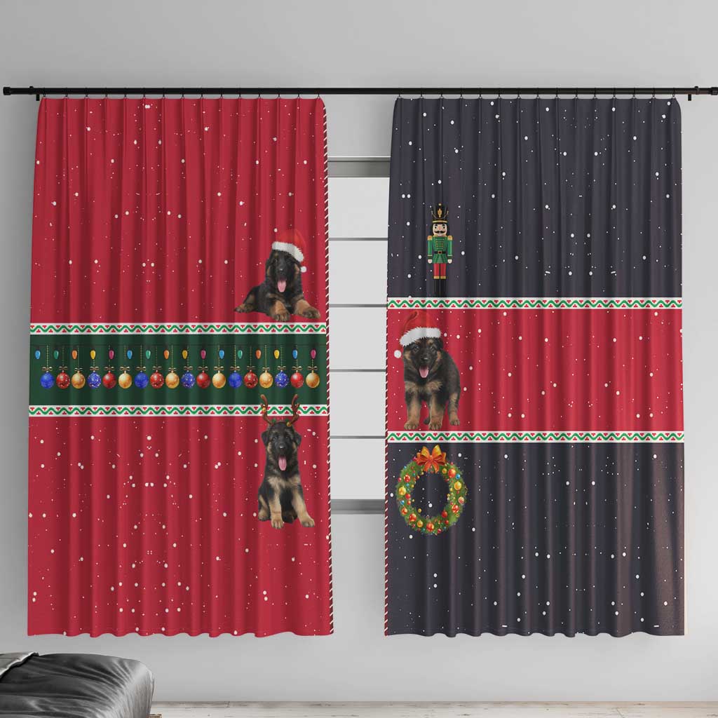 German Shepherd Puppy Christmas Window Curtain with Ornaments Wreath and Nutcracker Design - Wonder Print Shop