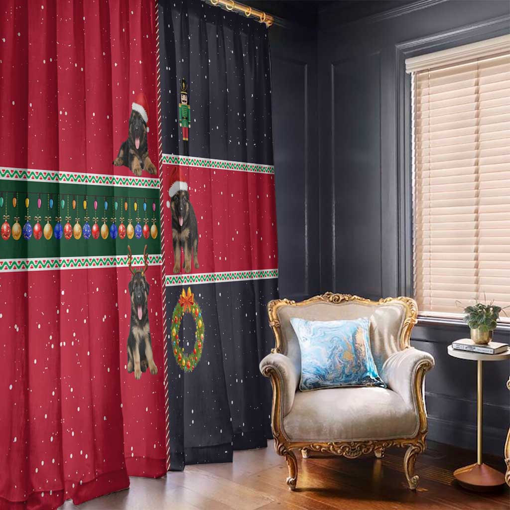 German Shepherd Puppy Christmas Window Curtain with Ornaments Wreath and Nutcracker Design - Wonder Print Shop