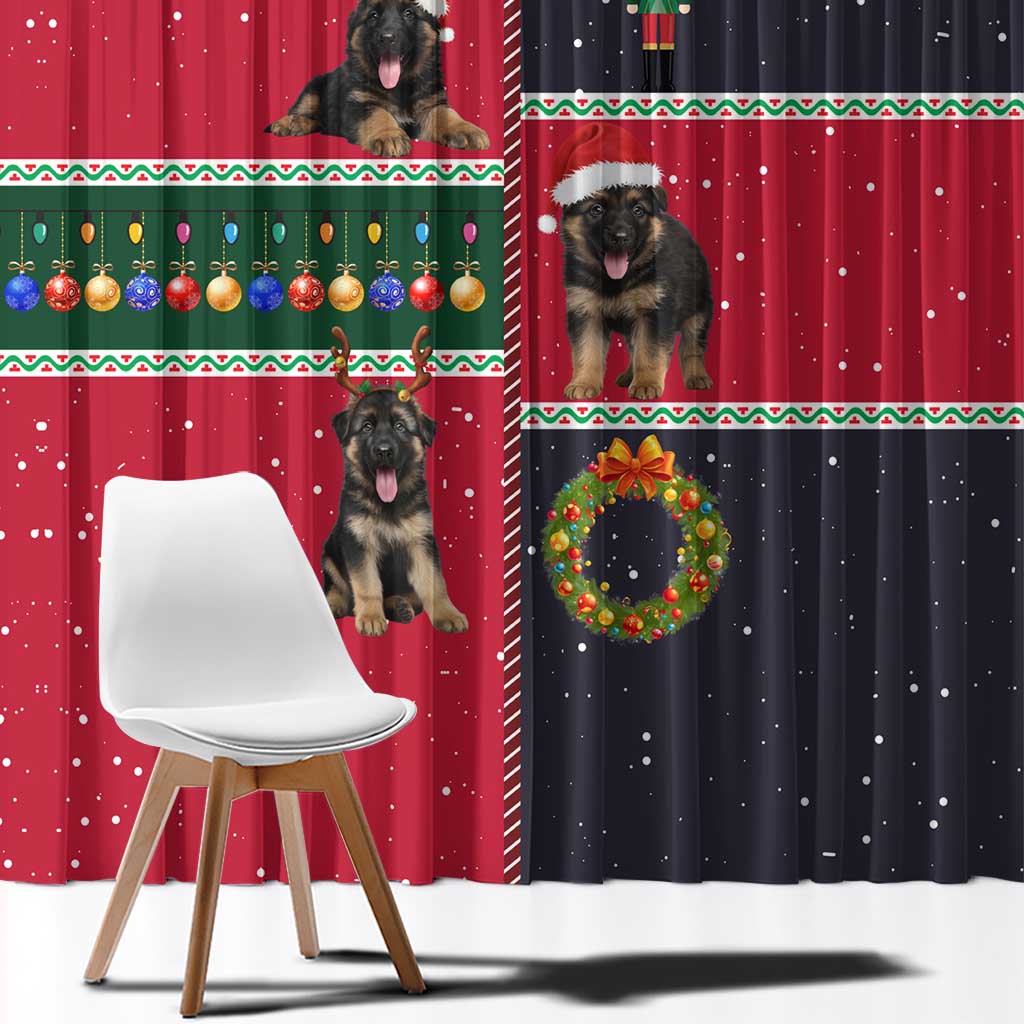 German Shepherd Puppy Christmas Window Curtain with Ornaments Wreath and Nutcracker Design - Wonder Print Shop