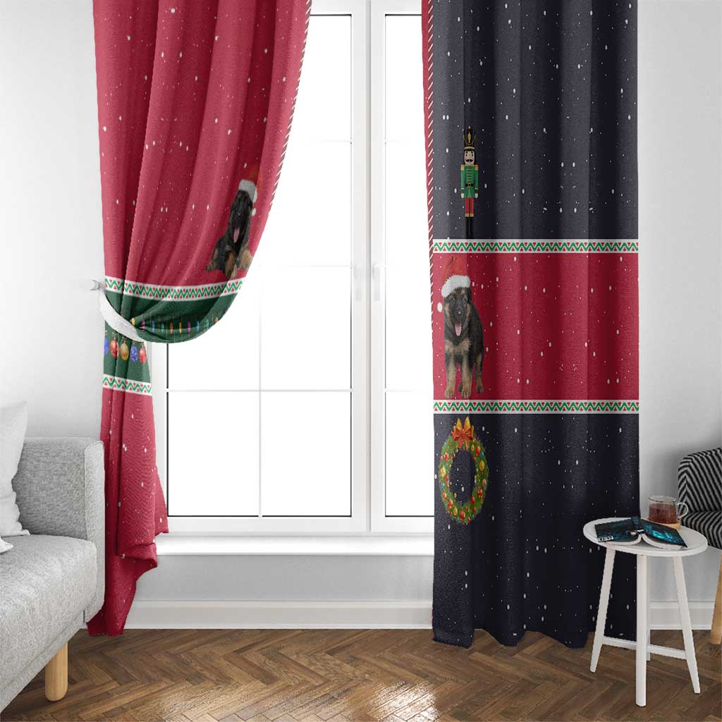 German Shepherd Puppy Christmas Window Curtain with Ornaments Wreath and Nutcracker Design - Wonder Print Shop