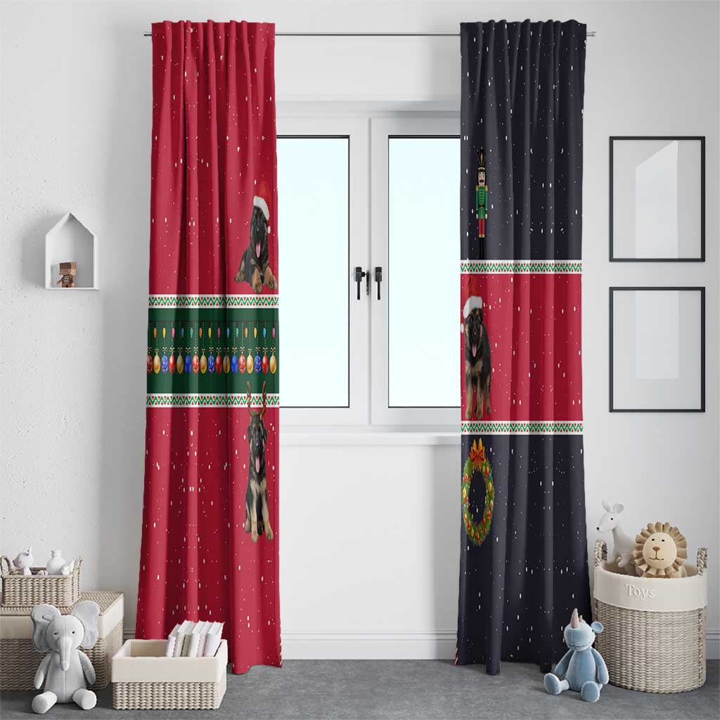 German Shepherd Puppy Christmas Window Curtain with Ornaments Wreath and Nutcracker Design - Wonder Print Shop