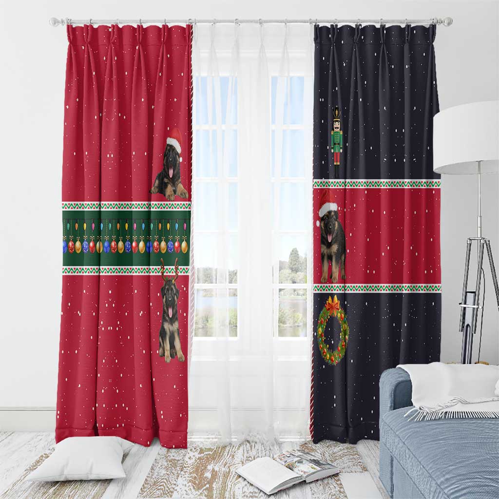 German Shepherd Puppy Christmas Window Curtain with Ornaments Wreath and Nutcracker Design - Wonder Print Shop