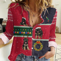 German Shepherd Puppy Christmas Women Casual Shirt with Ornaments Wreath and Nutcracker Design - Wonder Print Shop