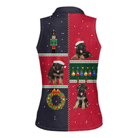 German Shepherd Puppy Christmas Women Sleeveless Polo Shirt with Ornaments Wreath and Nutcracker Design - Wonder Print Shop