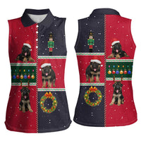 German Shepherd Puppy Christmas Women Sleeveless Polo Shirt with Ornaments Wreath and Nutcracker Design - Wonder Print Shop