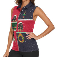 German Shepherd Puppy Christmas Women Sleeveless Polo Shirt with Ornaments Wreath and Nutcracker Design - Wonder Print Shop