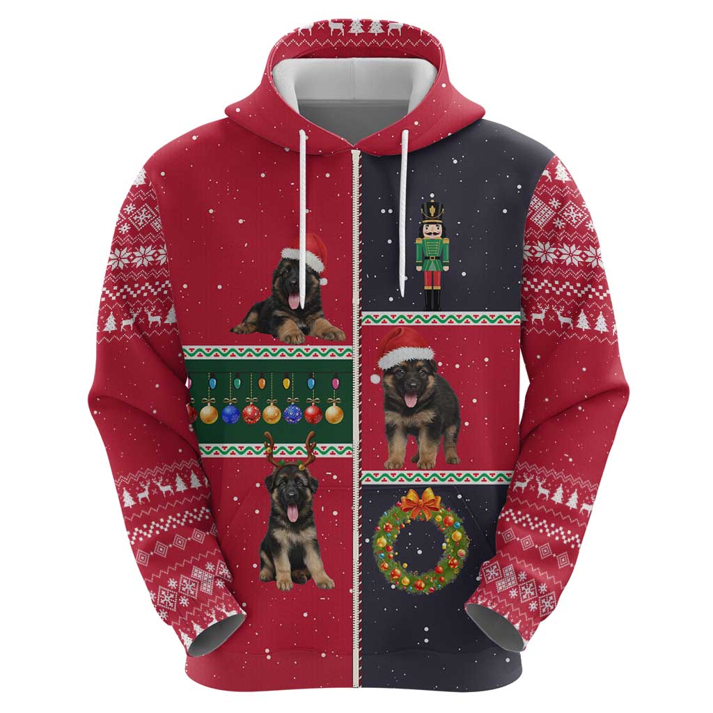 German Shepherd Puppy Christmas Zip Hoodie with Ornaments Wreath and Nutcracker Design - Wonder Print Shop