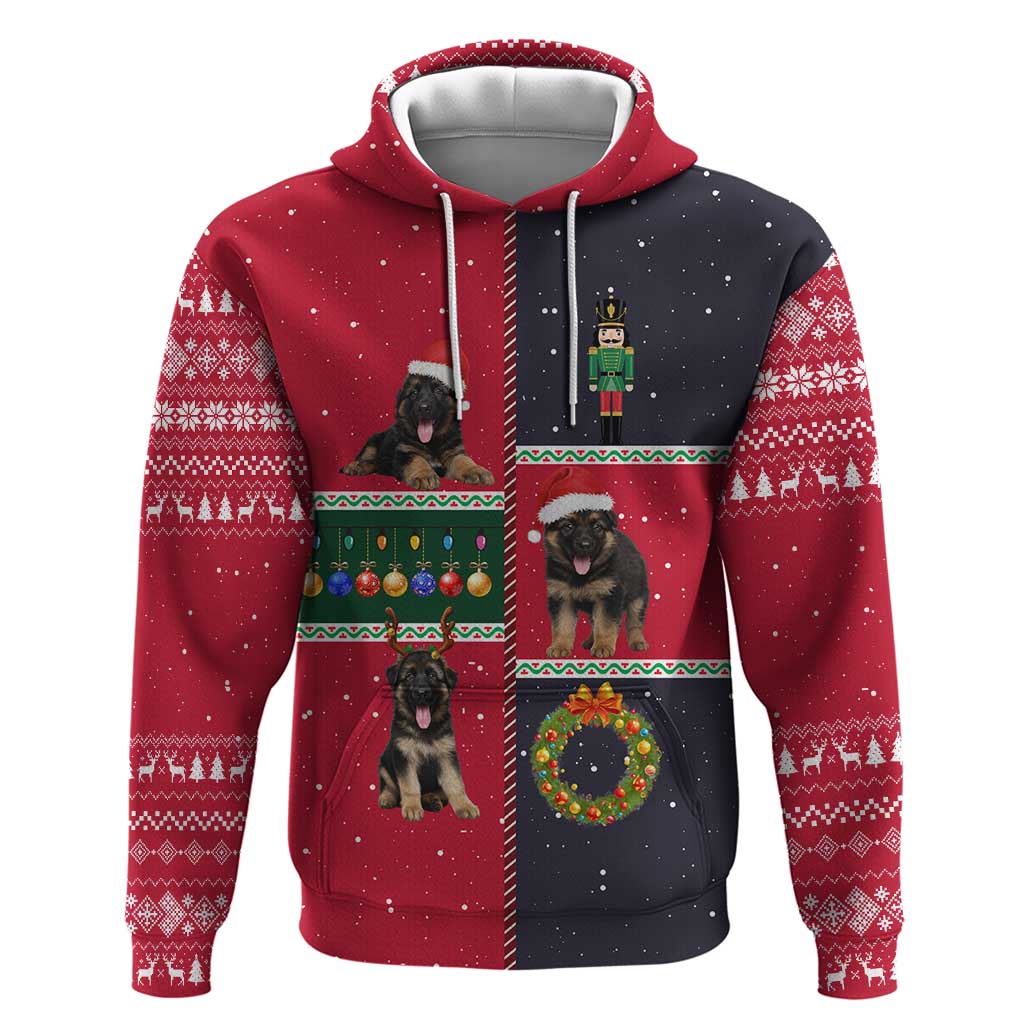 German Shepherd Puppy Christmas Zip Hoodie with Ornaments Wreath and Nutcracker Design - Wonder Print Shop