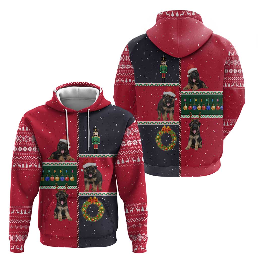German Shepherd Puppy Christmas Zip Hoodie with Ornaments Wreath and Nutcracker Design - Wonder Print Shop