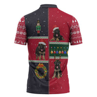German Shepherd Puppy Christmas Zipper Polo Shirt with Ornaments Wreath and Nutcracker Design - Wonder Print Shop