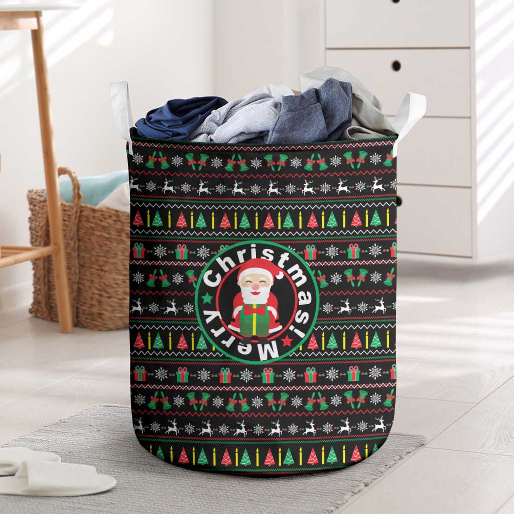 Gift For Merry Christmas Laundry Basket with Santa Claus and Holiday Icons Pattern - Wonder Print Shop