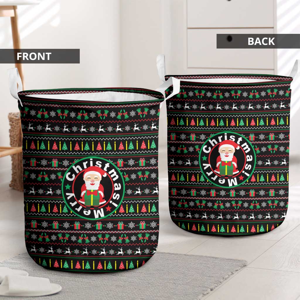 Gift For Merry Christmas Laundry Basket with Santa Claus and Holiday Icons Pattern - Wonder Print Shop