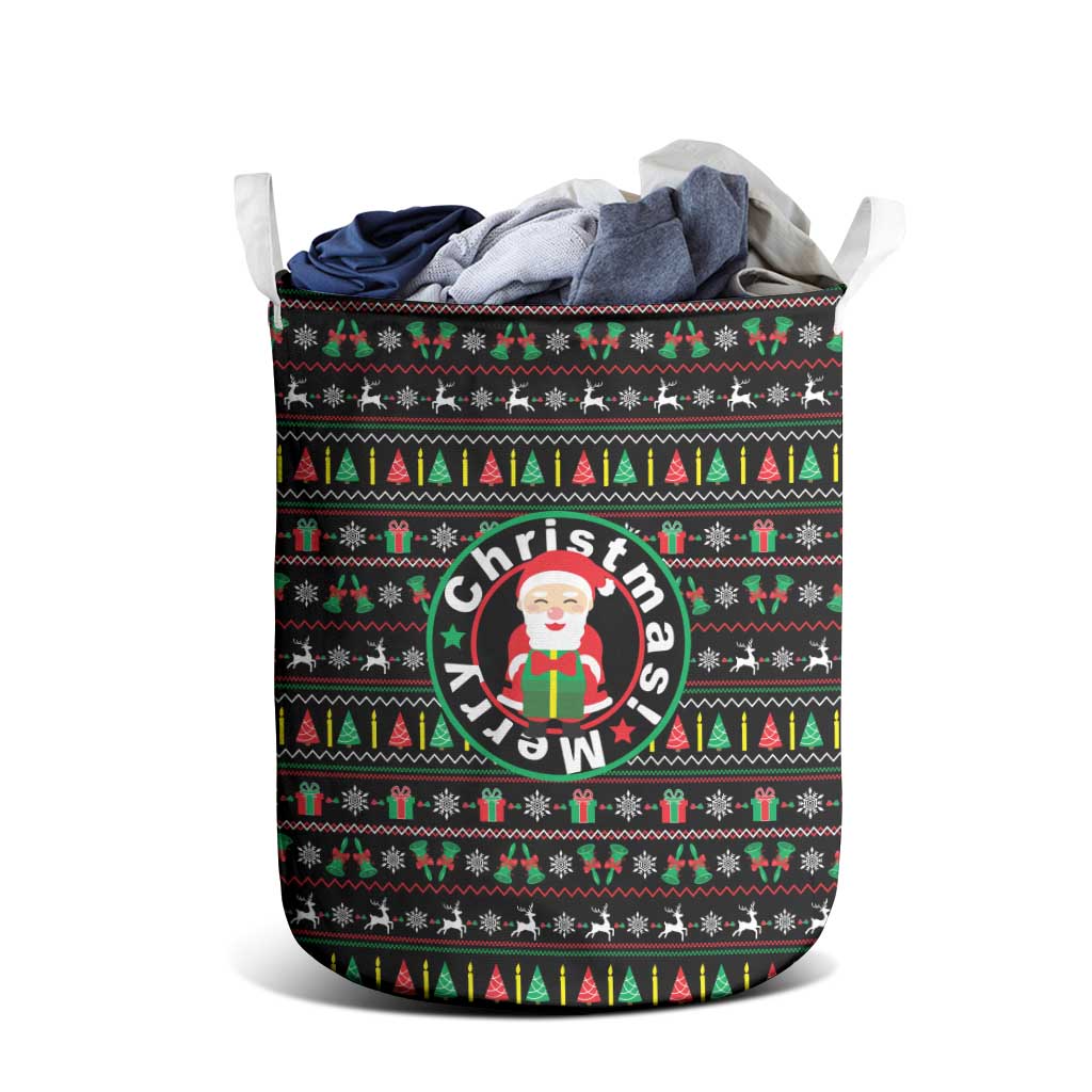 Gift For Merry Christmas Laundry Basket with Santa Claus and Holiday Icons Pattern - Wonder Print Shop