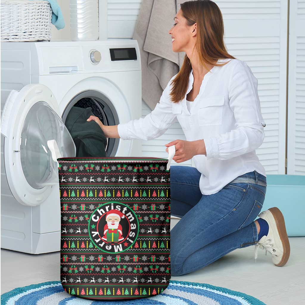 Gift For Merry Christmas Laundry Basket with Santa Claus and Holiday Icons Pattern - Wonder Print Shop