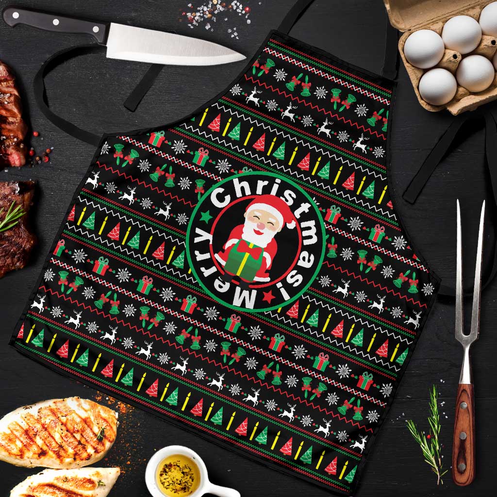 Gift For Merry Christmas Apron with Santa Claus and Holiday Icons Pattern - Wonder Print Shop
