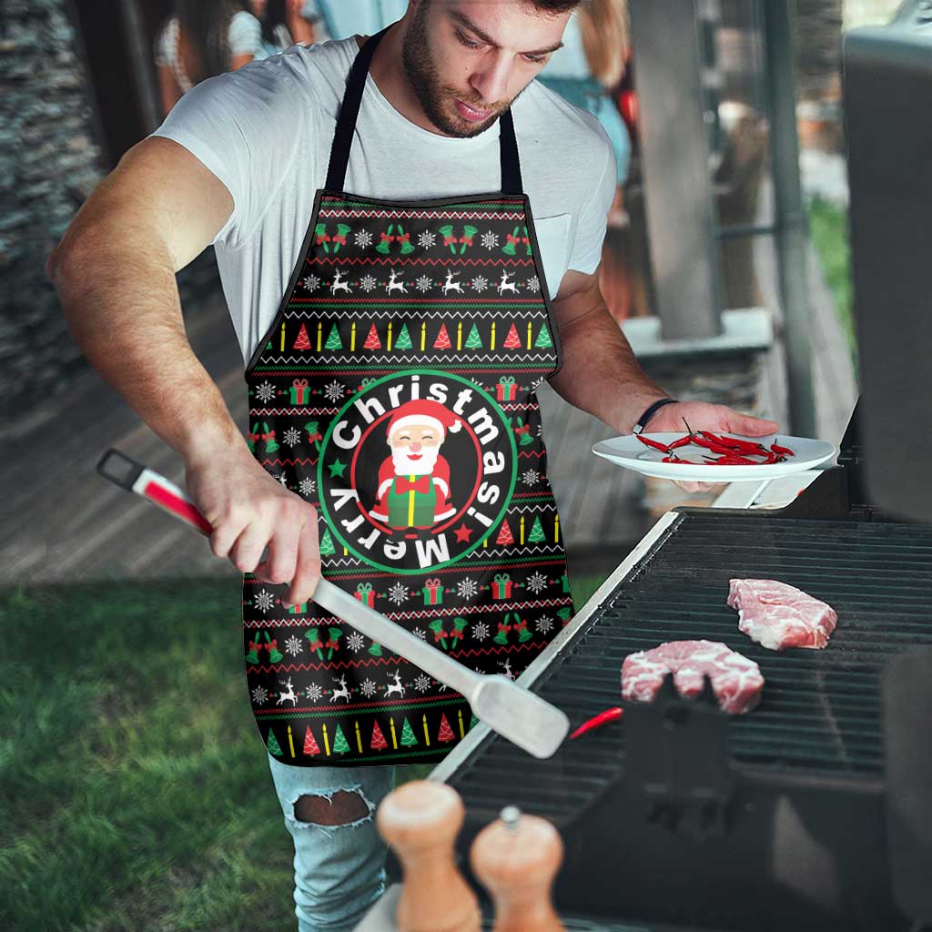 Gift For Merry Christmas Apron with Santa Claus and Holiday Icons Pattern - Wonder Print Shop