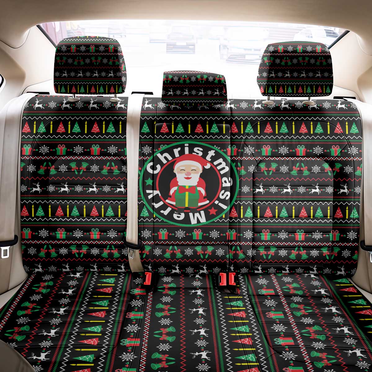 Gift For Merry Christmas Back Car Seat Cover with Santa Claus and Holiday Icons Pattern - Wonder Print Shop