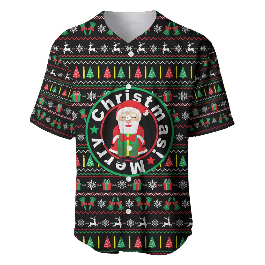 Gift For Merry Christmas Baseball Jersey with Santa Claus and Holiday Icons Pattern - Wonder Print Shop