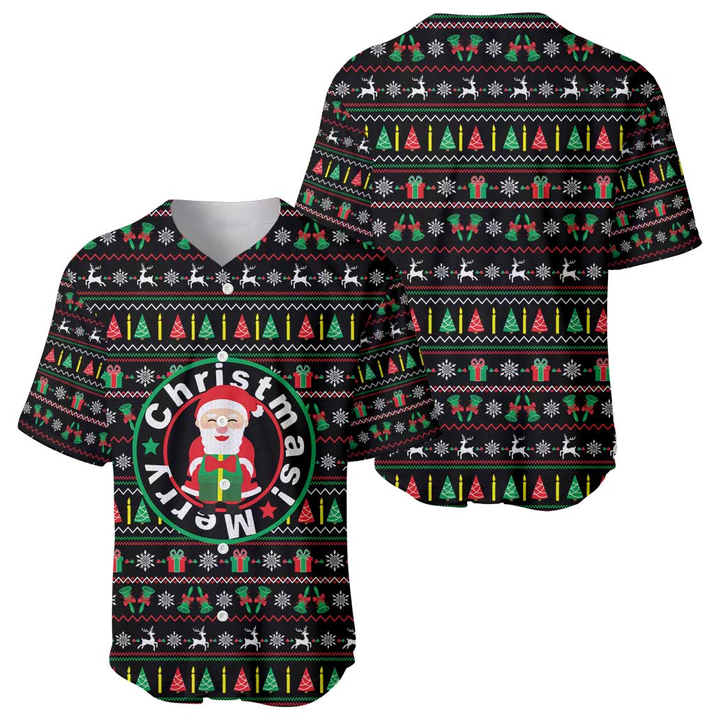 Gift For Merry Christmas Baseball Jersey with Santa Claus and Holiday Icons Pattern - Wonder Print Shop