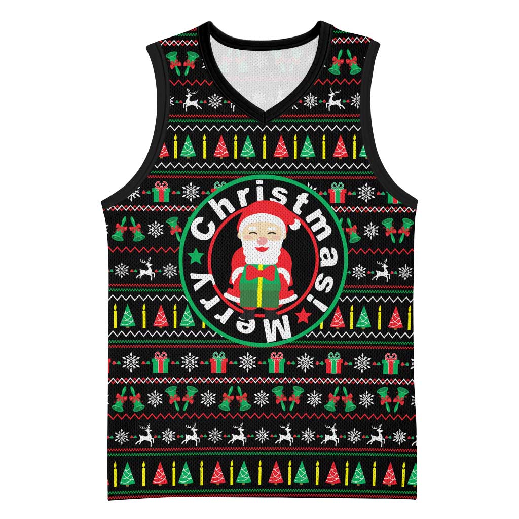 Gift For Merry Christmas Basketball Jersey with Santa Claus and Holiday Icons Pattern - Wonder Print Shop