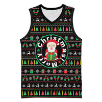 Gift For Merry Christmas Basketball Jersey with Santa Claus and Holiday Icons Pattern - Wonder Print Shop