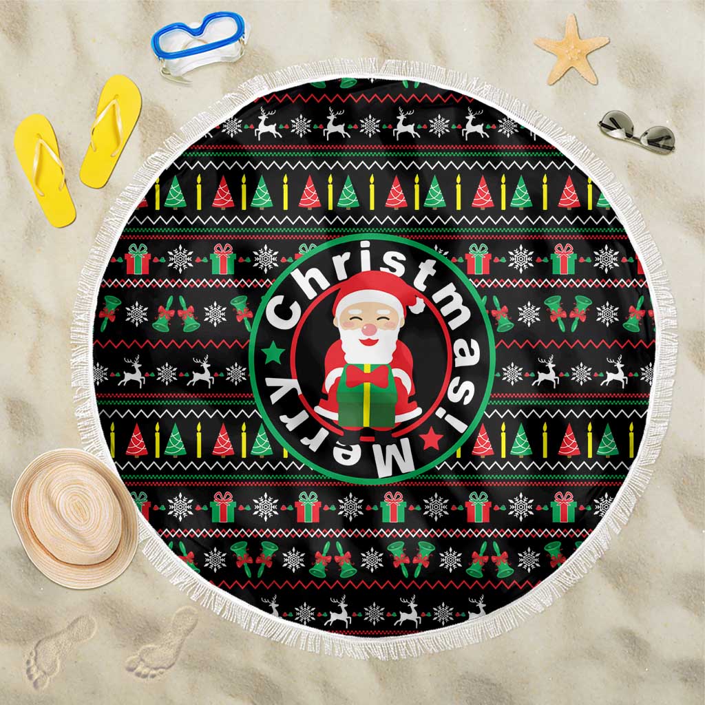 Gift For Merry Christmas Beach Blanket with Santa Claus and Holiday Icons Pattern - Wonder Print Shop