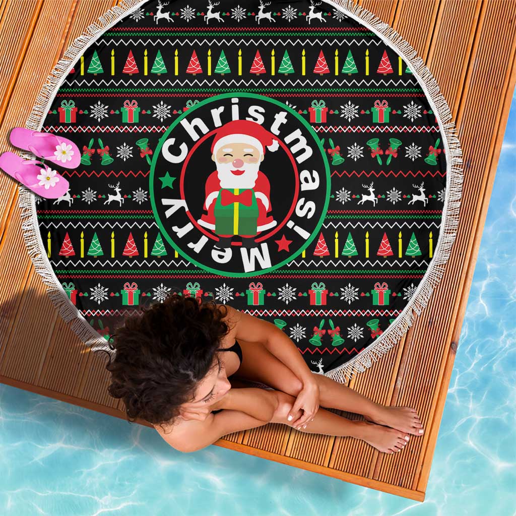 Gift For Merry Christmas Beach Blanket with Santa Claus and Holiday Icons Pattern - Wonder Print Shop