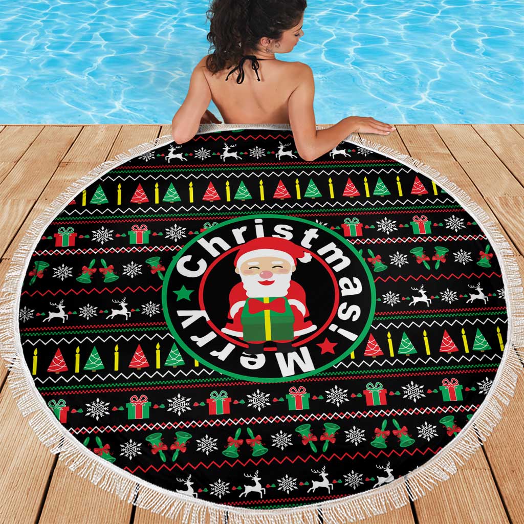 Gift For Merry Christmas Beach Blanket with Santa Claus and Holiday Icons Pattern - Wonder Print Shop