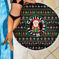 Gift For Merry Christmas Beach Blanket with Santa Claus and Holiday Icons Pattern - Wonder Print Shop