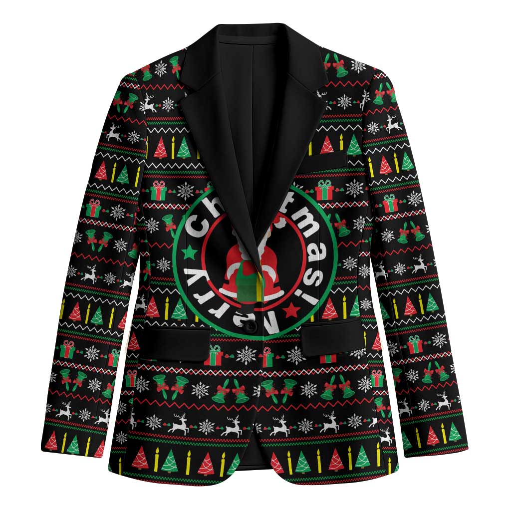 Gift For Merry Christmas Blazer with Santa Claus and Holiday Icons Pattern - undefined