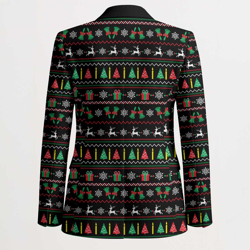 Gift For Merry Christmas Blazer with Santa Claus and Holiday Icons Pattern - undefined