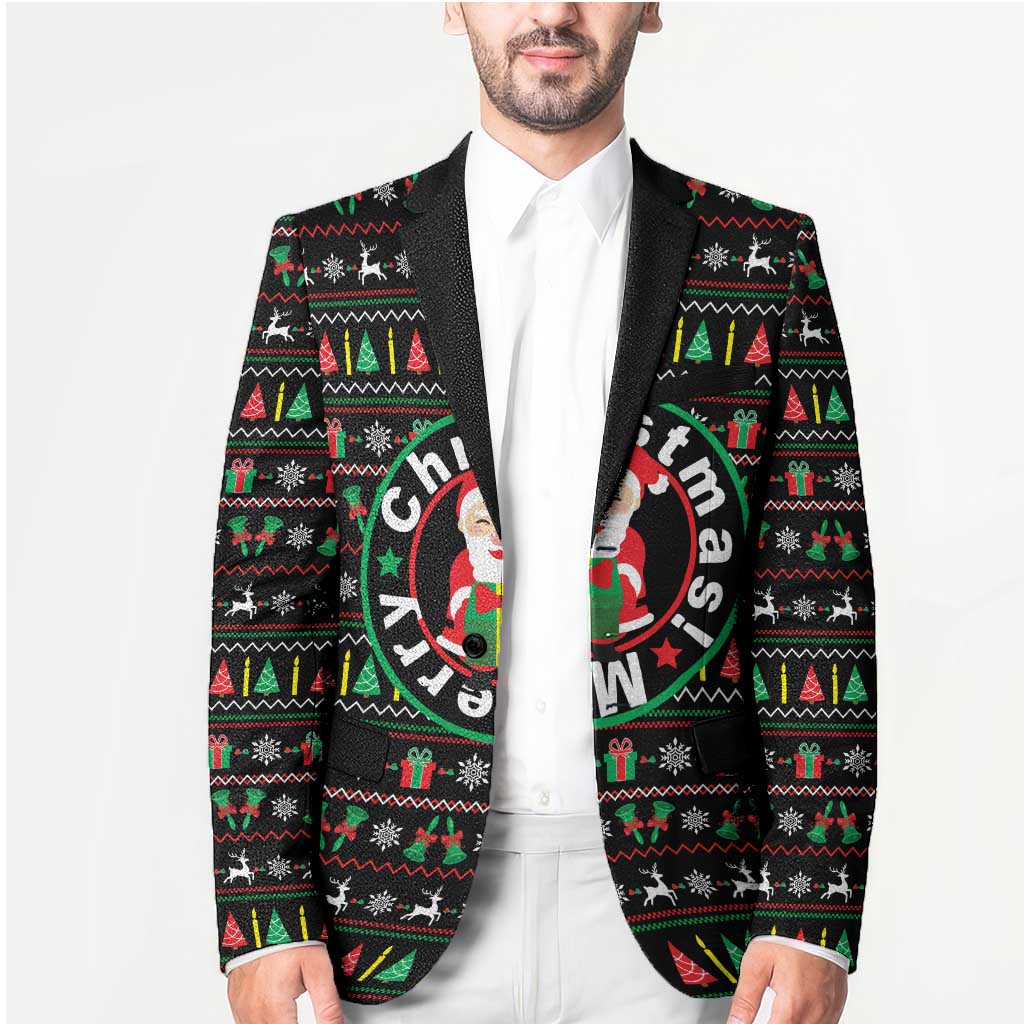 Gift For Merry Christmas Blazer with Santa Claus and Holiday Icons Pattern - undefined